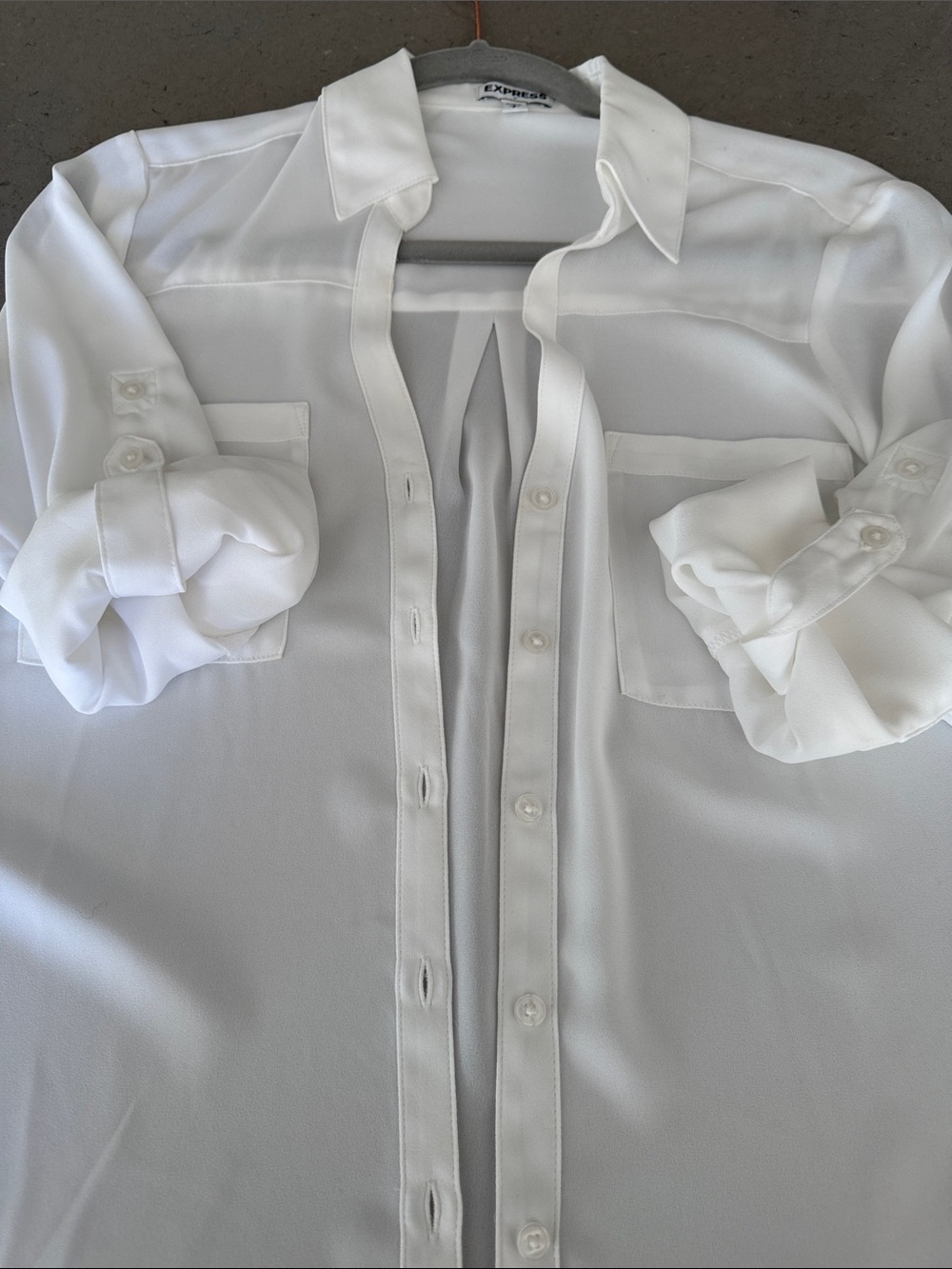 Express Sheer White Button-Front Blouse with Chest Pockets - Picture 6 of 6